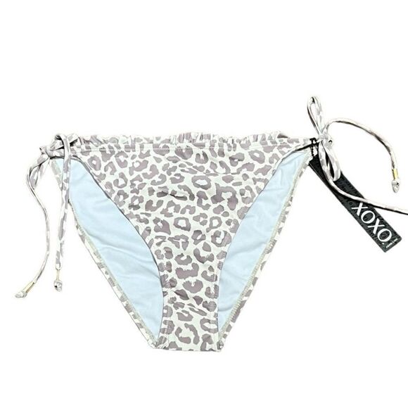 XOXO Women’s Gray And Cream Cheetah Print String Bikini Bottoms, Size M, NWT - Picture 4 of 9